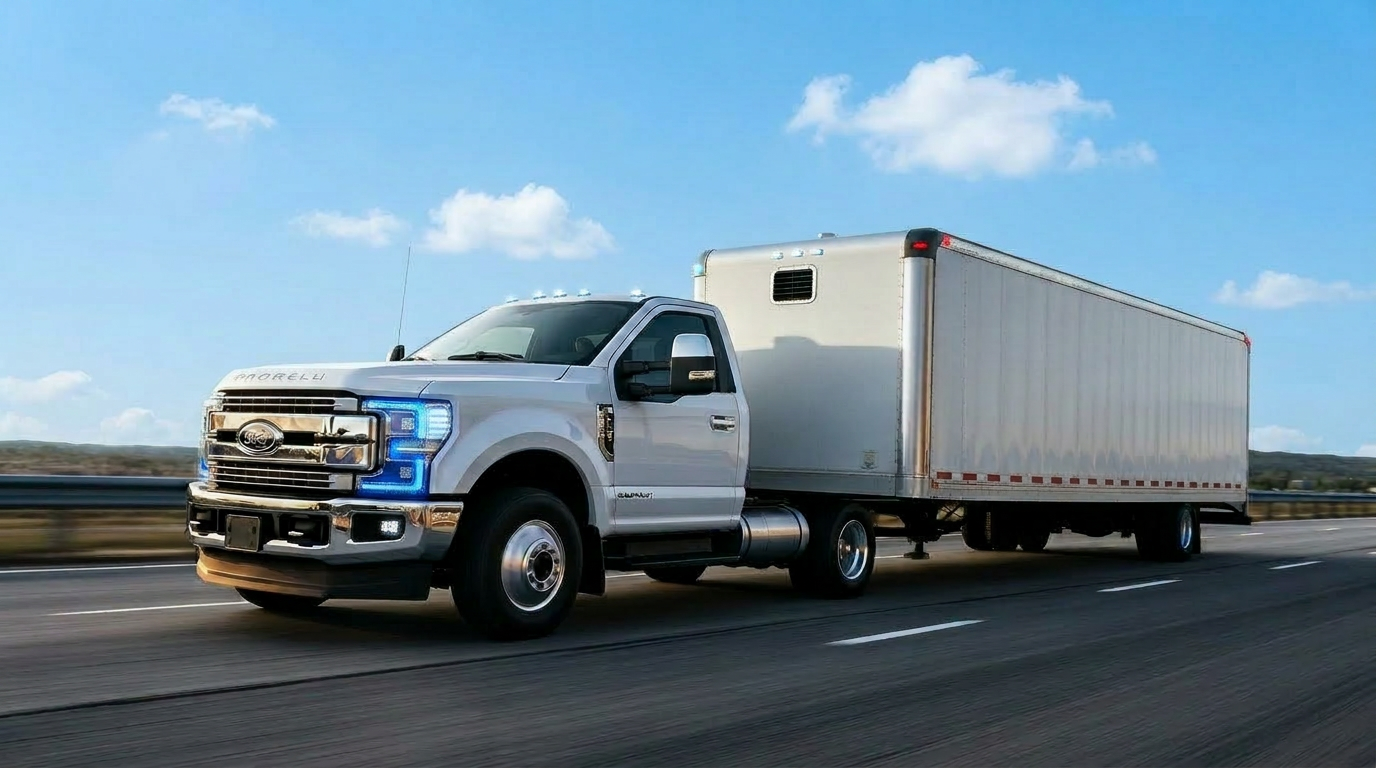 Camioneta Ford F-350 remolcando trailer